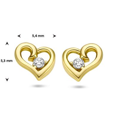 Oorknoppen Hart geelgoud-zirconia wit 5,3 x 5,4 mm