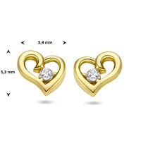 Oorknoppen Hart geelgoud-zirconia wit 5,3 x 5,4 mm