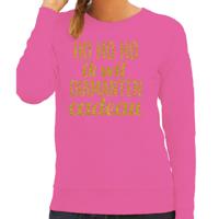 Foute kersttrui/sweater voor dames - Hohoho diamanten cadeau - roze - glitter goud - thumbnail