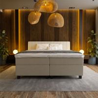 1-Persoons Boxspring Hotel Suite - Beam - Beige 90x200 cm - Pocketvering - Inclusief Topper - Dekbed-Discounter.nl