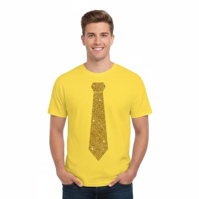 T-shirt met stropdas print goud - heren - geel - feestelijke shirts - glitter - glamour