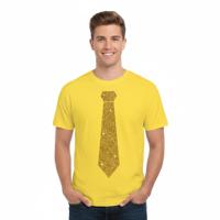 T-shirt met stropdas print goud - heren - geel - feestelijke shirts - glitter - glamour