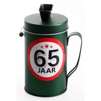 Spaarpot - 65 jaar verjaardag cadeau - Blik met sticker