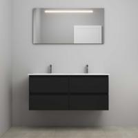 On-Line Badkamermeubelset - 120 cm - Voorgemonteerd - Porseleinen Wastafel - 2 Kraangaten - Spiegel met LED-Verlichting - Mat Zwart
