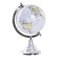 Wereldbol/globe op voet - kunststof - grijs/zilver - home decoratie artikel - D15 x H28 cm - thumbnail