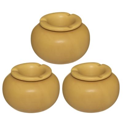 Atmosphera Terras asbak - Set van 3x stuks - stormasbak - keramiek - okergeel - 13 x 9 cm - Buiten e