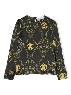 Roberto Cavalli Junior blouse en soie à logo imprimé - Noir