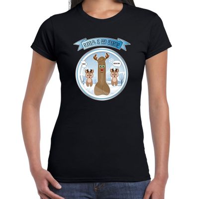 Fout kersttrui t-shirt voor dames - Rudolf - zwart - piemel/penis