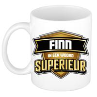 Naam mok Finn - wit - Superieur - keramiek - 300 ml - cadeau collega beker