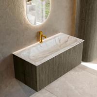 Badmeubel Mondiaz Kurve-Dlux | 100 cm cm | Meubelkleur Shadow | Wastafelkleur Glace | Solid surface | Wasbak midden spoelbak | 1 kraangat