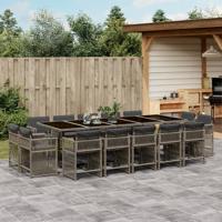 15-delige Tuinset met kussens poly rattan grijs