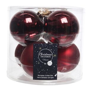 6x Donkerrode glazen kerstballen 8 cm glans en mat