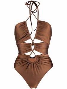 Noire Swimwear maillot de bain froncé à découpes - Marron