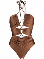 Noire Swimwear maillot de bain froncé à découpes - Marron - thumbnail