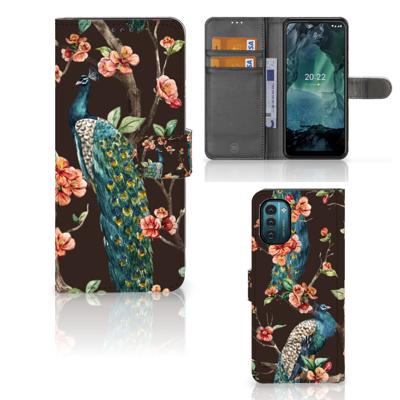 Nokia G11 | G21 | Telefoonhoesje | Met pasjeshouder | Pauw met Bloemen