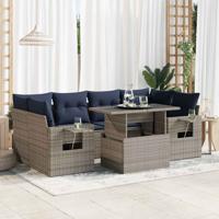 7-delige Loungeset met kussens poly rattan acacia zwart