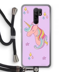 Roze eenhoorn: Xiaomi Redmi 9 Transparant Hoesje met koord