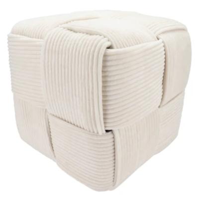 DK Design Poef - fluweel - creme - gevlochten look - 35 x 35 cm - vierkant - woondecoratie DK Design Poef - fluweel - creme - gevlochten look - 35 x 35 cm - vierkant - woondecoratie