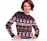 Foute Kerst Sweater Merry Christmas Sneeuwpop Blauw Dames