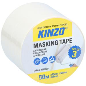 Afplaktape/schilderstape - 3x verschillende maten - wit - 19/25/50mm x 5m - voor binnen/buiten