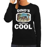 Sweater dinosaurs are serious cool zwart dames - dinosaurussen/ t-rex dinosaurus trui - thumbnail