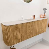Toiletmeubel Mondiaz Joya Dlux | 123.2 cm | Meubelkleur Oak | Faye wastafel Meli Wasbak Midden | 1 kraangat