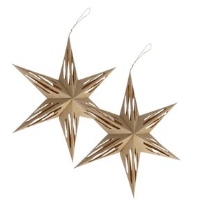 2x stuks papieren decoratie kerstster lampionnen lichtbruin 30 cm