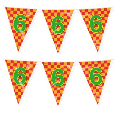 Verjaardag 6 jaar thema vlaggetjes - 2x - feestversiering - 10m - folie - dubbelzijdig
