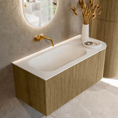 Badmeubel Mondiaz Kurve | 105 cm cm | Meubelkleur Dusk | Wastafelkleur Talc | Solid surface | Wasbak links zijde spoelbak | Zonder kraangat(en)