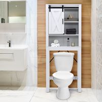 Houten Boventoiletmeubel 3 Planken met Schuifdeur Industrieel Badkameropbergmeubel met Anti-Tipsysteem 68 x 22 x 171 cm - thumbnail