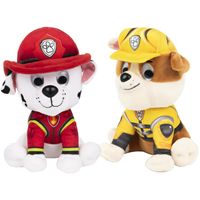 2x stuks Paw Patrol pluche karakters knuffels Rubble en Marshall 15 cm