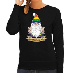 Foute Kersttrui/sweater voor dames - Pride Gnoom - zwart - LHBTI/LGBTQ kabouter