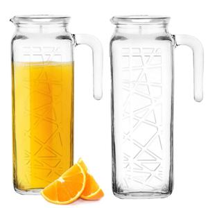 Waterkan - 2x - met deksel - 1L - glas - schenkkan - waterkaraf