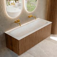 Badmeubel Mondiaz Kurve-Dlux | 120 cm | Meubelkleur Walnut | Wastafelkleur Opalo | Solid surface | Midden spoelbak | Zonder kraangat(en)