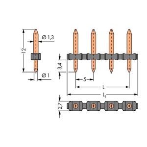 WAGO Male header (precisie) Aantal rijen: 1 Aantal polen per rij: 5 806-905 100 stuk(s)