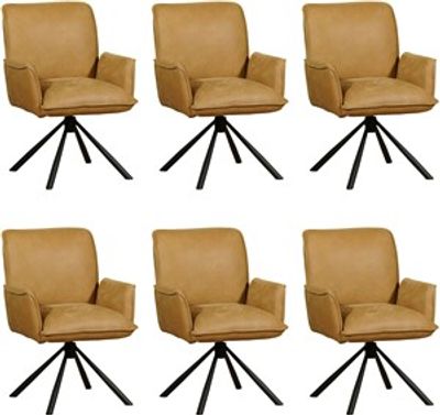 Set van 6 Cognac leren industriële draaibare eetkamerstoelen Elite - Kenia Leer Walnut (cognac leer)