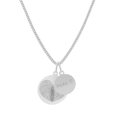 Vingerafdruk ketting duo hart met dubbele bedel - Stainless steel - Zilver