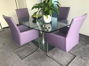 Set van 4 leren eetkamerstoelen met sledepoot - paars leer - Echt leer, Industrieel, ontdek de vele Leersoorten en Kleuren bij ShopX