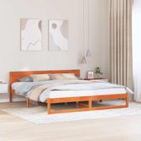 Bedframe met hoofdeinde Bruin 200 x 200 cm Massief grenenhout