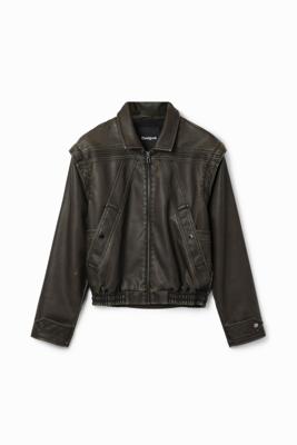 Leatherlook jack met afneembare mouwen - BLACK - M