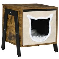 PawHut kattengrot in industrieel ontwerp met kussen, kattenhuis, wasbaar kussen, bruin+wit - thumbnail
