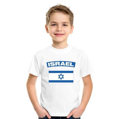Supporters kleding - t-shirt van vlag Israel - wit - voor kinderen - korte mouwen - sport