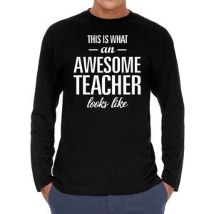 Cadeau long-sleeve shirt voor heren - awesome teacher - docent/leraar  bedankje - meesterdag - zwart 2XL  -