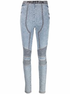 Philipp Plein legging à taille à logo - Bleu