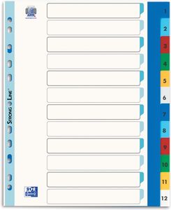 OXFORD tabbladen, formaat A4 maxi (voor showtassen), uit gekleurde PP, 11-gaatsperforatie, set 1-12