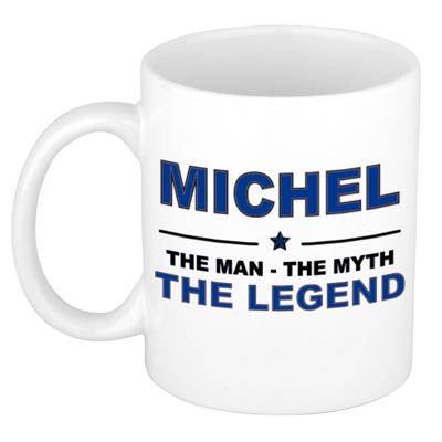 Michel cadeau mok - man myth legend - naam koffiemok / beker - wit en blauw - 300 ml Michel cadeau mok - man myth legend - naam koffiemok / beker - wit en blauw - 300 ml