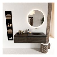 Mondiaz Bukla 140cm badmeubel met module 60 kleur dark brown met 2 lades en wastafel rechts zonder kraangat kleur urban