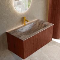 Badmeubel Mondiaz Kurve-Dlux | 90 cm | Meubelkleur Ruby | Wastafelkleur Oza | Solid surface | Wasbak midden spoelbak | 1 kraangat