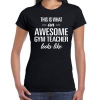 Awesome gym teacher / geweldige gymleraar cadeau t-shirt zwart voor dames - thumbnail