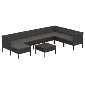 vidaXL 9-delige Loungeset met kussens poly rattan zwart